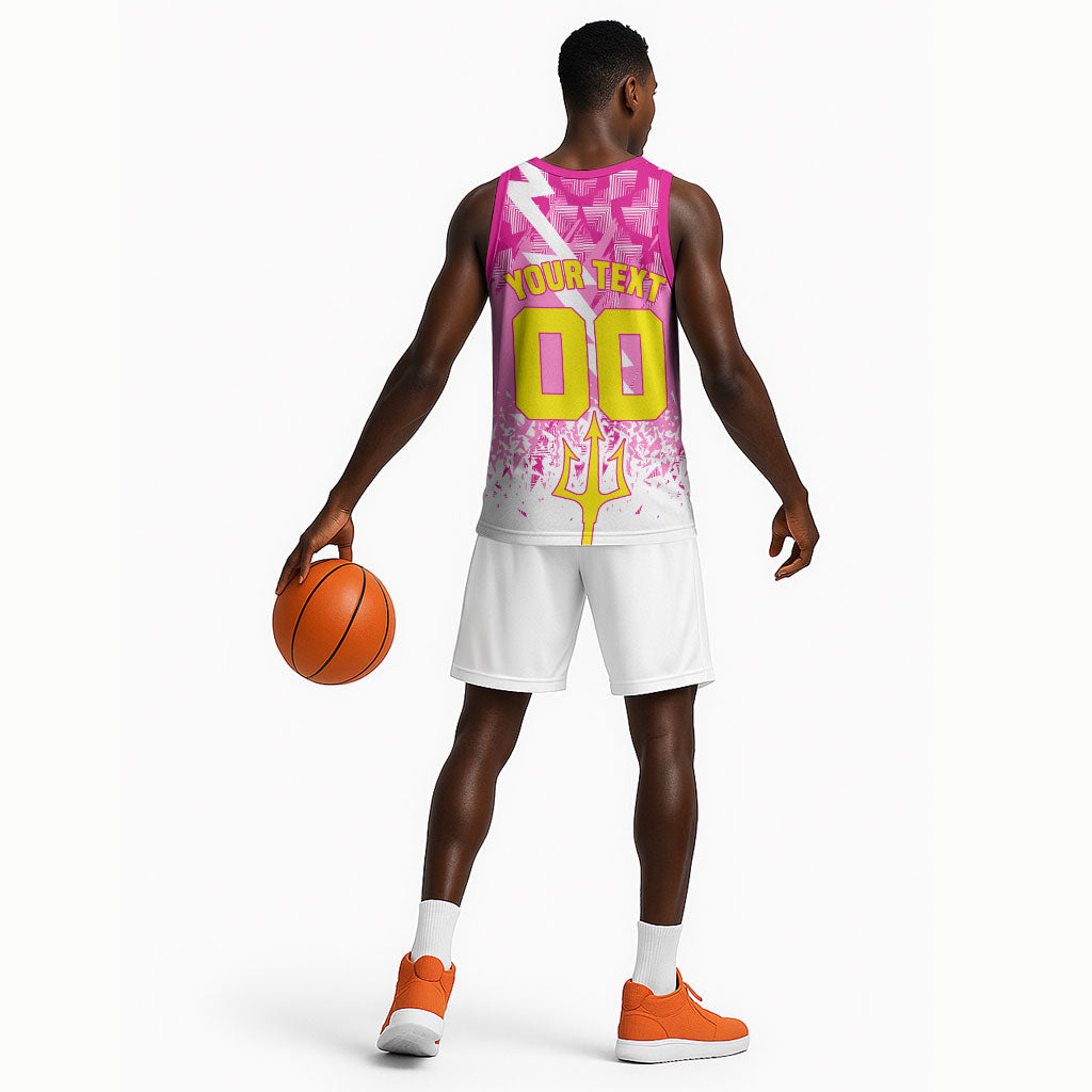 Personalized Barbados Tridents Cricket Basketball Jersey Trident Graphic Splash Pattern Caribbean Sport