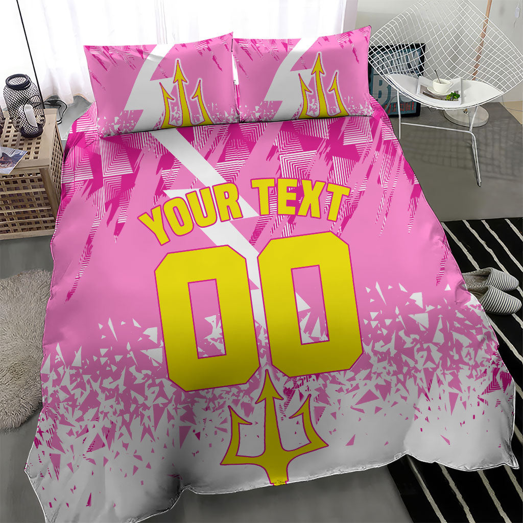 Personalized Barbados Tridents Cricket Bedding Set Trident Graphic Splash Pattern Caribbean Sport