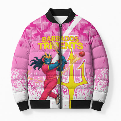 Personalized Barbados Tridents Cricket Bomber Puffer Jacket Trident Graphic Splash Pattern Caribbean Sport