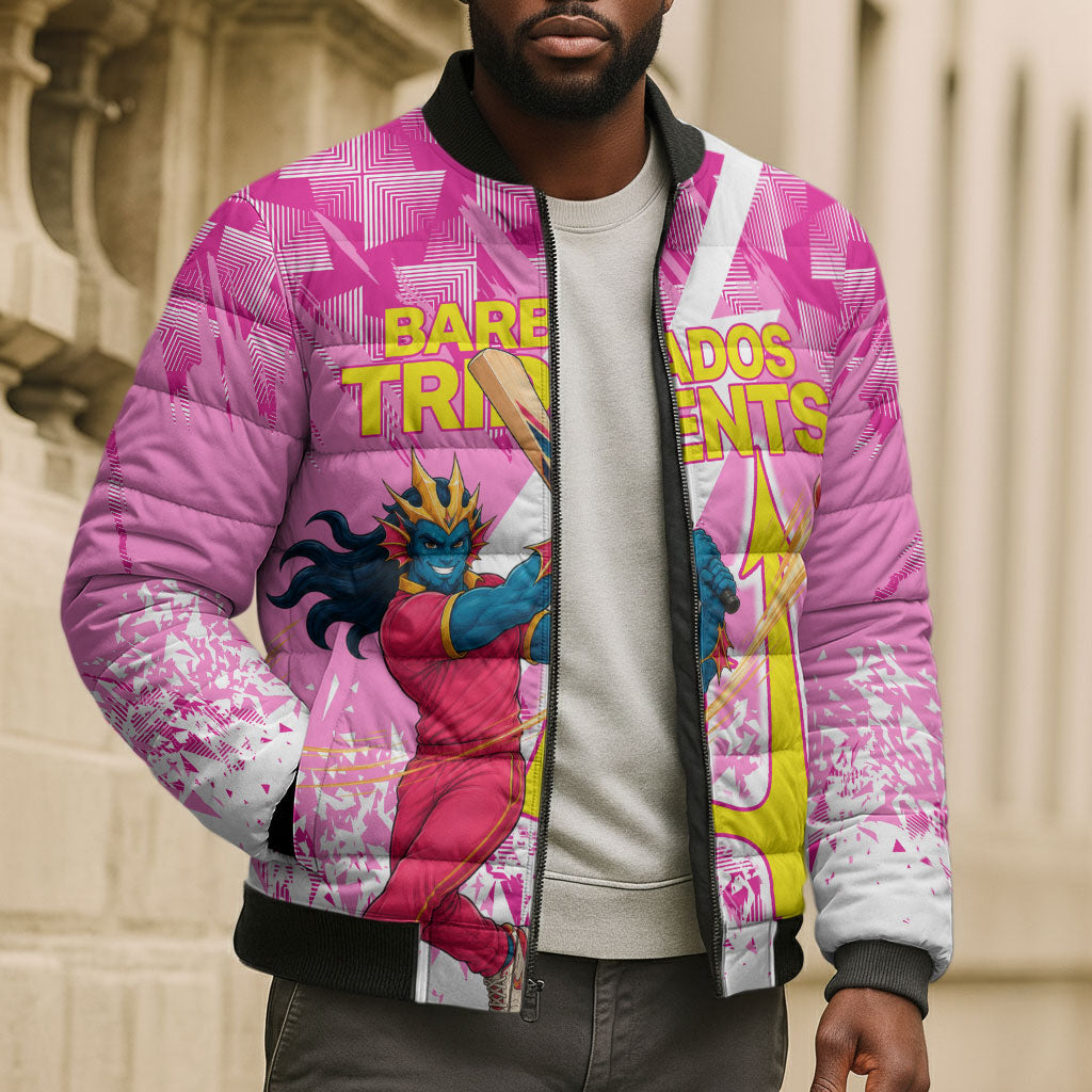 Personalized Barbados Tridents Cricket Bomber Puffer Jacket Trident Graphic Splash Pattern Caribbean Sport