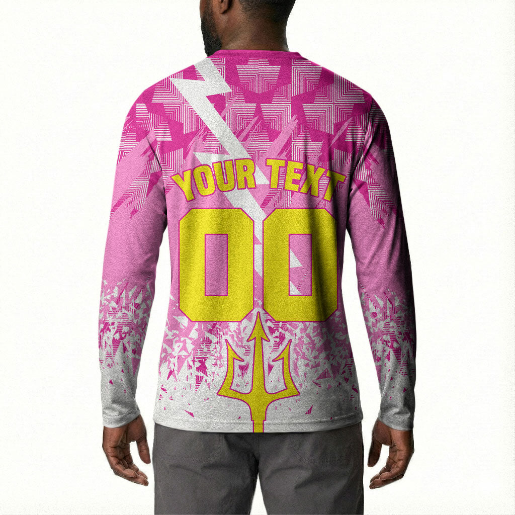 Personalized Barbados Tridents Cricket Button Sweatshirt Trident Graphic Splash Pattern Caribbean Sport