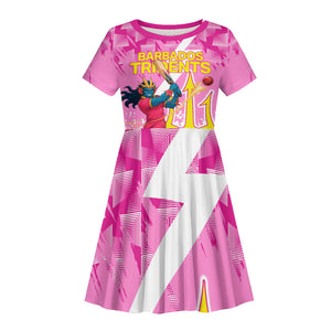 Personalized Barbados Tridents Cricket Kid Short Sleeve Dress Trident Graphic Splash Pattern Caribbean Sport