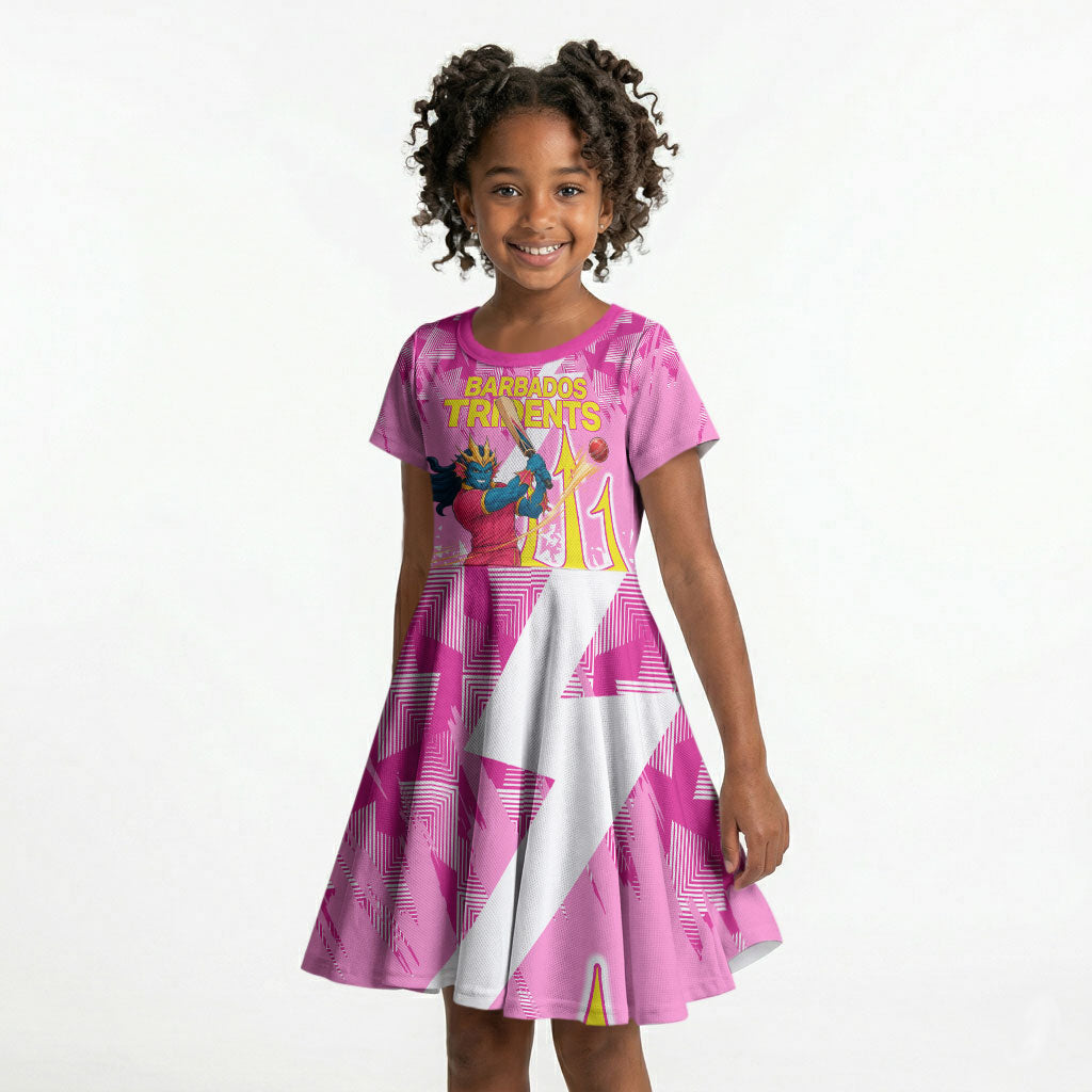 Personalized Barbados Tridents Cricket Kid Short Sleeve Dress Trident Graphic Splash Pattern Caribbean Sport