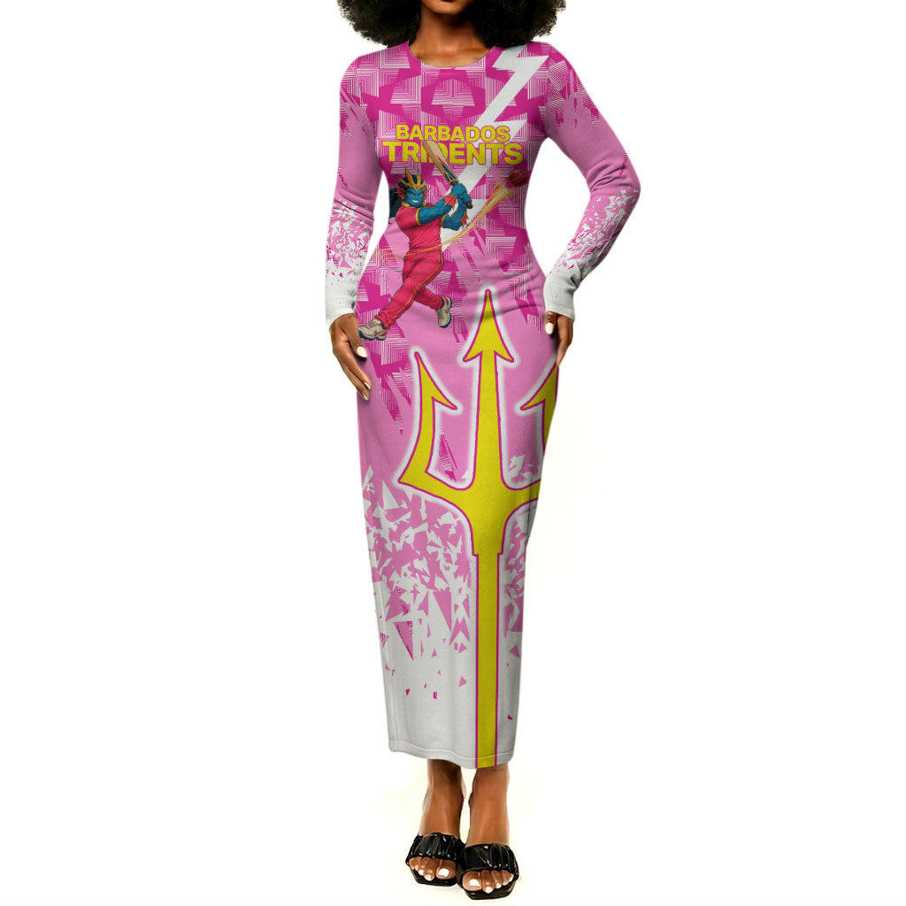 Personalized Barbados Tridents Cricket Long Sleeve Bodycon Dress Trident Graphic Splash Pattern Caribbean Sport