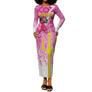 Personalized Barbados Tridents Cricket Long Sleeve Bodycon Dress Trident Graphic Splash Pattern Caribbean Sport