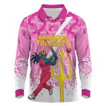 Personalized Barbados Tridents Cricket Long Sleeve Polo Shirt Trident Graphic Splash Pattern Caribbean Sport