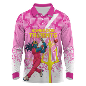 Personalized Barbados Tridents Cricket Long Sleeve Polo Shirt Trident Graphic Splash Pattern Caribbean Sport