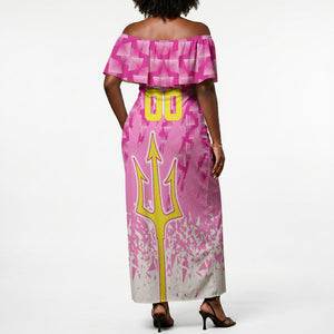 Personalized Barbados Tridents Cricket Off Shoulder Maxi Dress Trident Graphic Splash Pattern Caribbean Sport