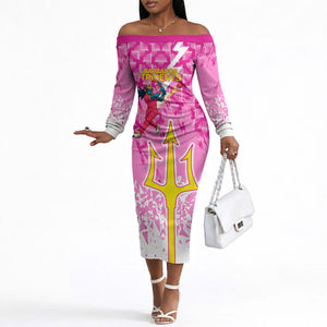 Personalized Barbados Tridents Cricket Off The Shoulder Long Sleeve Dress Trident Graphic Splash Pattern Caribbean Sport