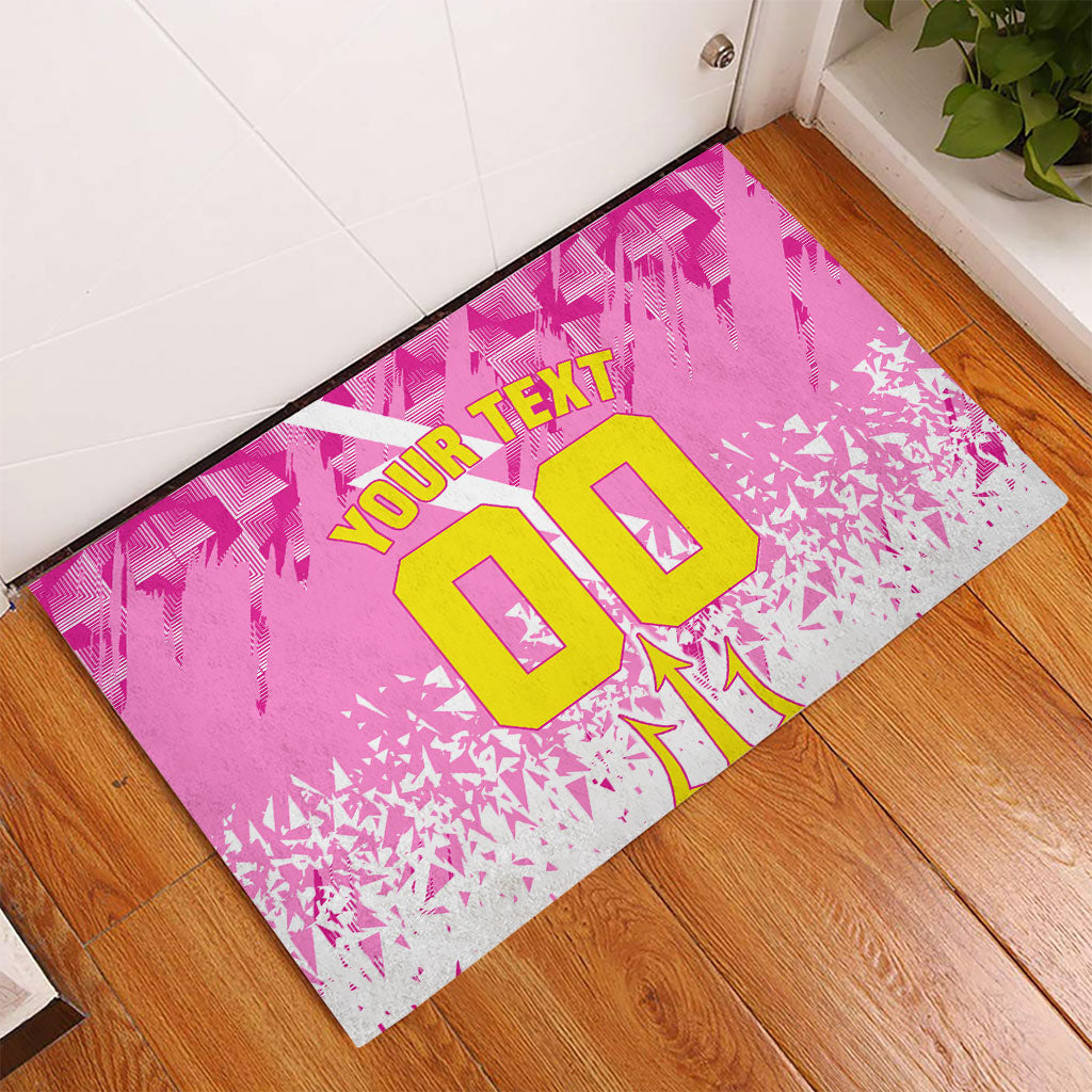 Personalized Barbados Tridents Cricket Rubber Doormat Trident Graphic Splash Pattern Caribbean Sport