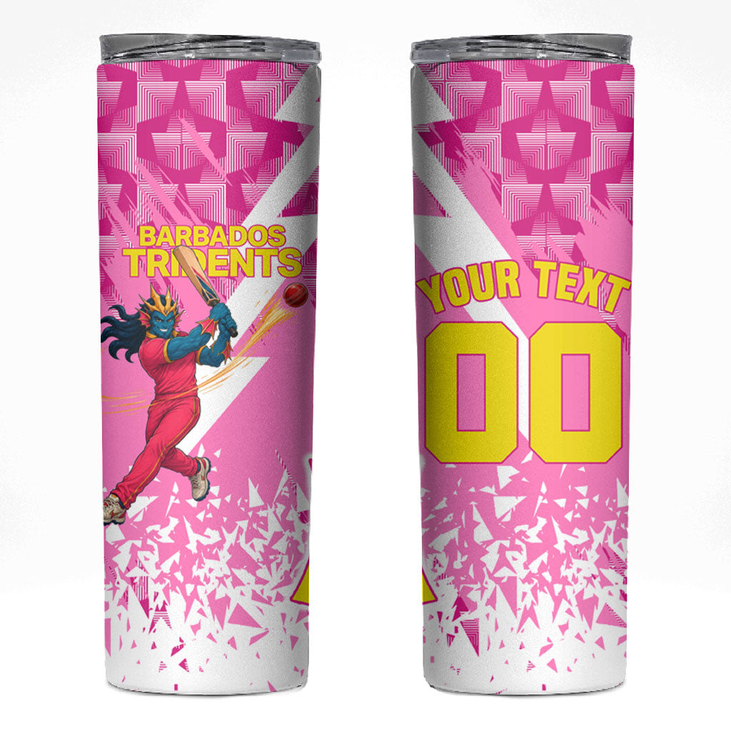 Personalized Barbados Tridents Cricket Skinny Tumbler Trident Graphic Splash Pattern Caribbean Sport