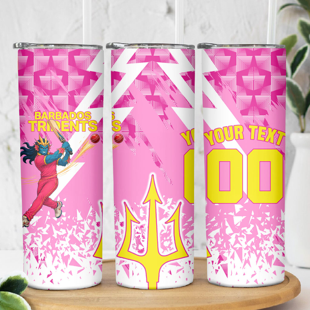 Personalized Barbados Tridents Cricket Skinny Tumbler Trident Graphic Splash Pattern Caribbean Sport