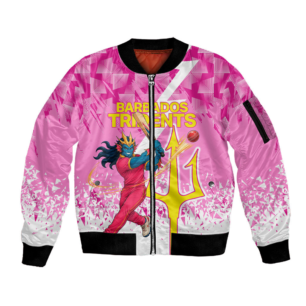 Personalized Barbados Tridents Cricket Sleeve Zip Bomber Jacket Trident Graphic Splash Pattern Caribbean Sport