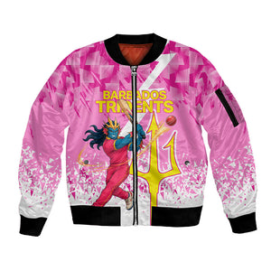 Personalized Barbados Tridents Cricket Sleeve Zip Bomber Jacket Trident Graphic Splash Pattern Caribbean Sport