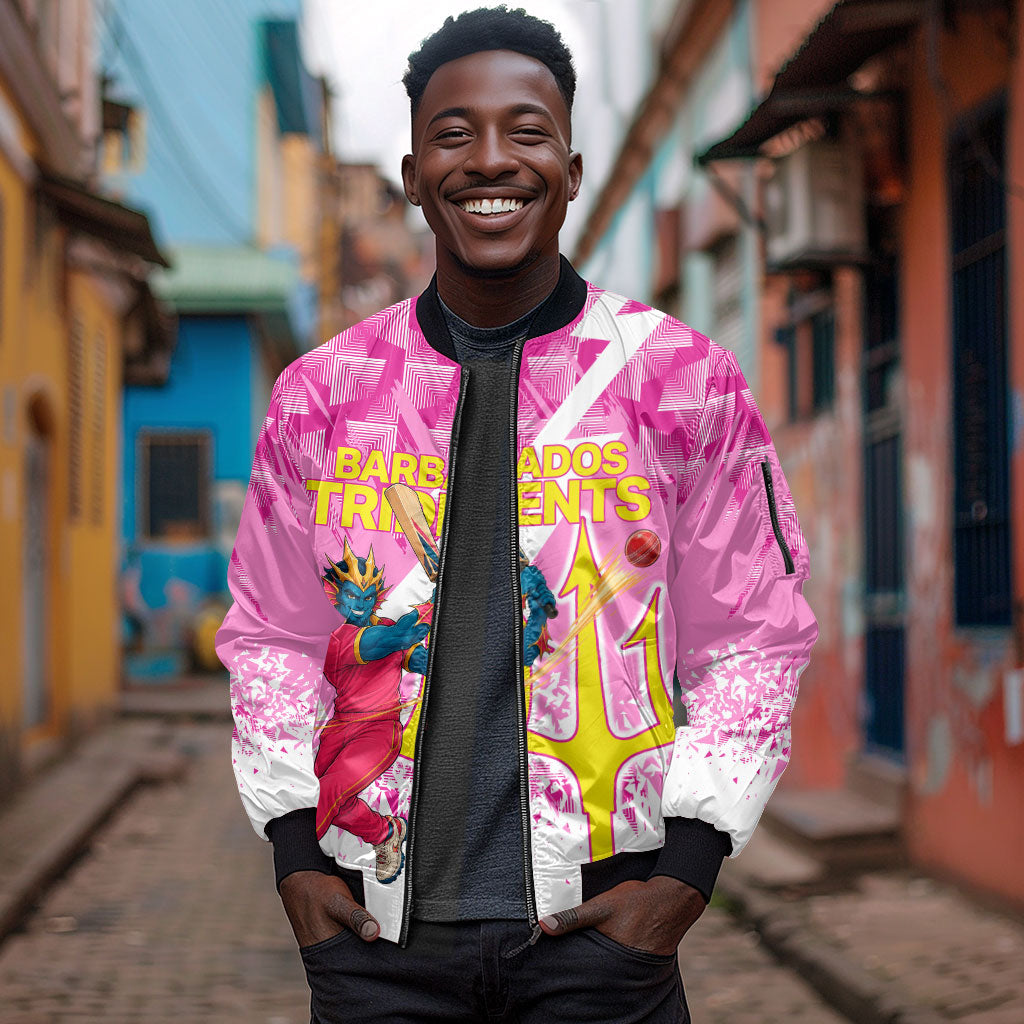 Personalized Barbados Tridents Cricket Sleeve Zip Bomber Jacket Trident Graphic Splash Pattern Caribbean Sport