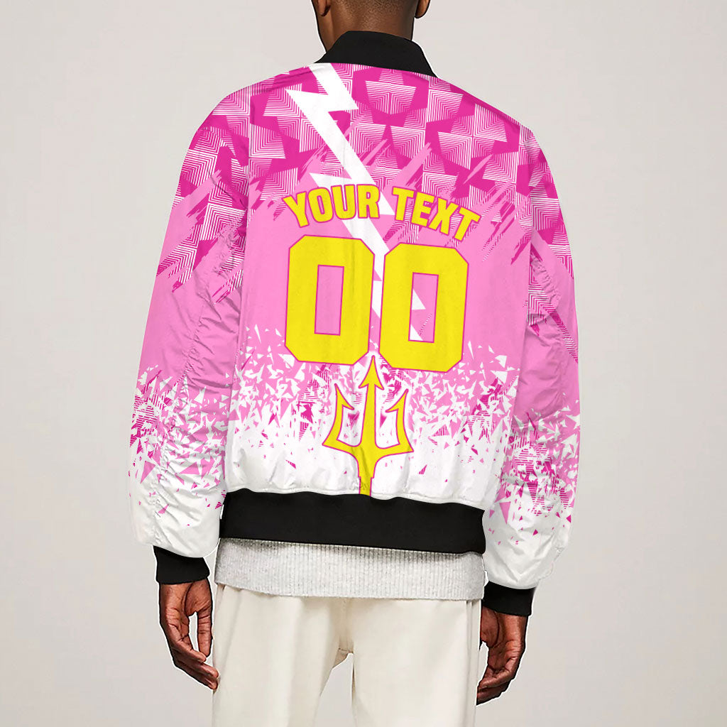 Personalized Barbados Tridents Cricket Sleeve Zip Bomber Jacket Trident Graphic Splash Pattern Caribbean Sport