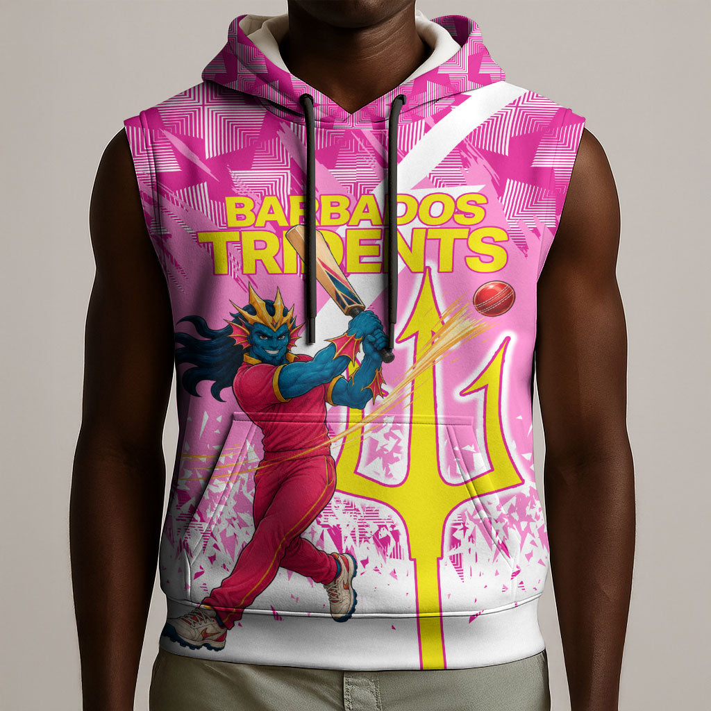 Personalized Barbados Tridents Cricket Sleeveless Hoodie Trident Graphic Splash Pattern Caribbean Sport