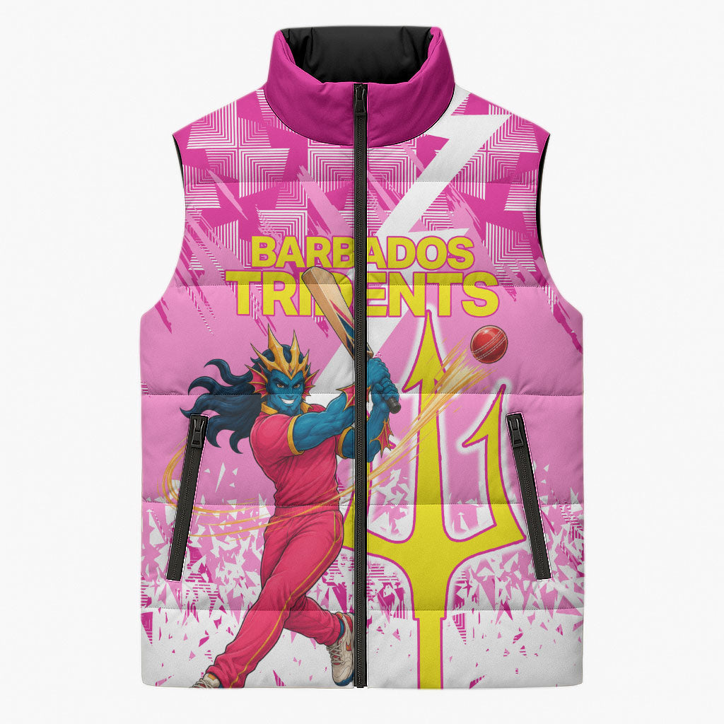 Personalized Barbados Tridents Cricket Sleeveless Puffer Jacket Trident Graphic Splash Pattern Caribbean Sport