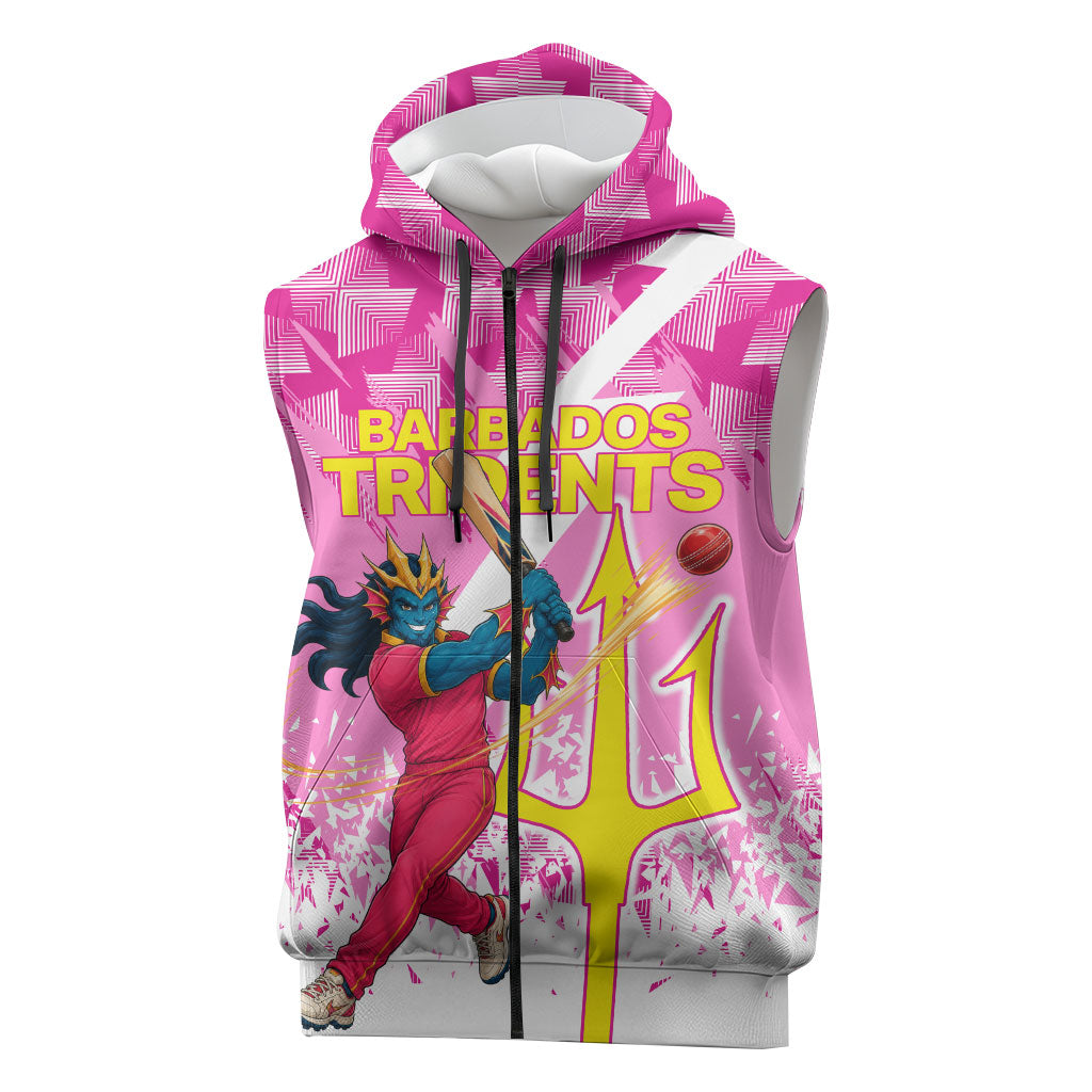 Personalized Barbados Tridents Cricket Sleeveless Zip Hoodie Trident Graphic Splash Pattern Caribbean Sport