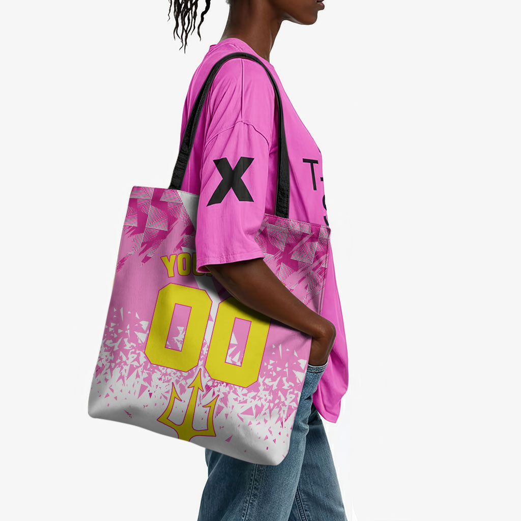 Personalized Barbados Tridents Cricket Tote Bag Trident Graphic Splash Pattern Caribbean Sport