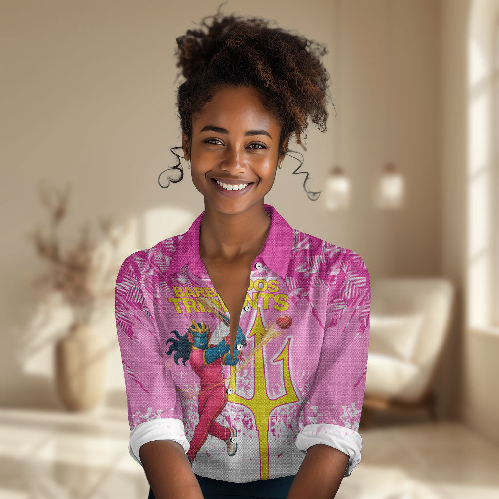 Personalized Barbados Tridents Cricket Women Casual Shirt Trident Graphic Splash Pattern Caribbean Sport