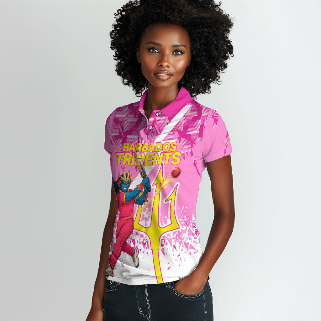 Personalized Barbados Tridents Cricket Women Polo Shirt Trident Graphic Splash Pattern Caribbean Sport