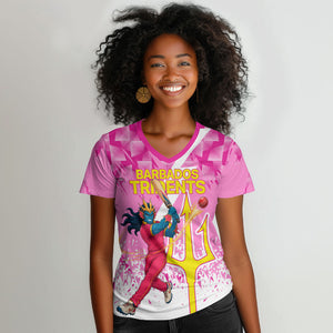 Personalized Barbados Tridents Cricket Women V-Neck T-Shirt Trident Graphic Splash Pattern Caribbean Sport