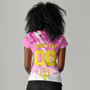 Personalized Barbados Tridents Cricket Women V-Neck T-Shirt Trident Graphic Splash Pattern Caribbean Sport