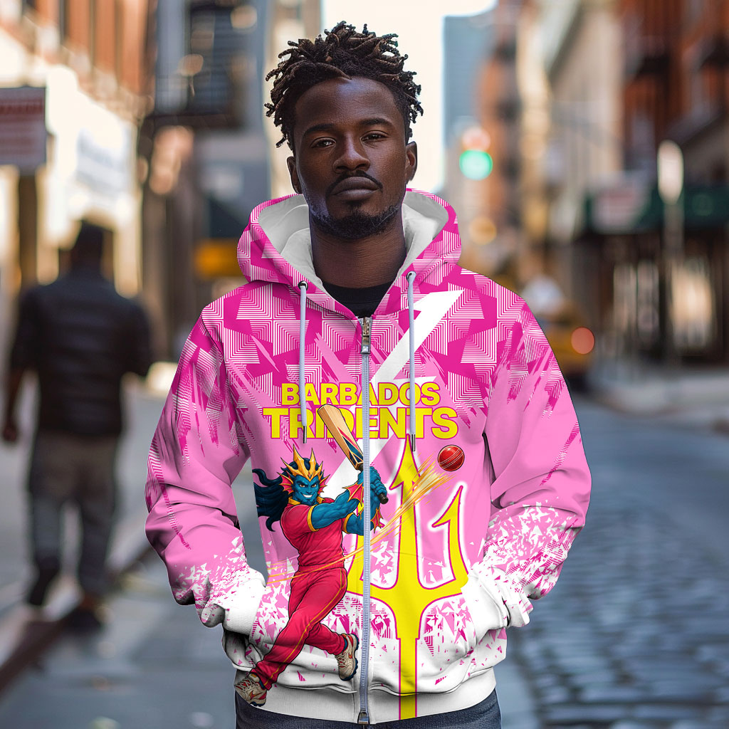 Personalized Barbados Tridents Cricket Zip Hoodie Trident Graphic Splash Pattern Caribbean Sport