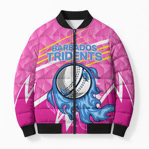 Personalized Barbados Cricket Tridents Bomber Puffer Jacket Graphic Geometric Dynamic Sports Mascot