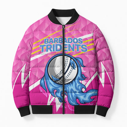 Personalized Barbados Cricket Tridents Bomber Puffer Jacket Graphic Geometric Dynamic Sports Mascot