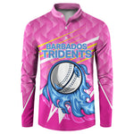 Personalized Barbados Cricket Tridents Button Sweatshirt Graphic Geometric Dynamic Sports Mascot