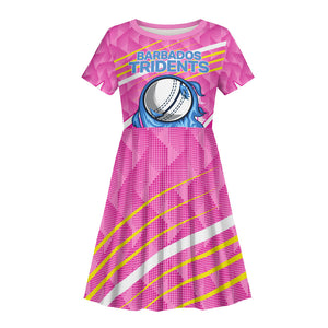 Personalized Barbados Cricket Tridents Kid Short Sleeve Dress Graphic Geometric Dynamic Sports Mascot