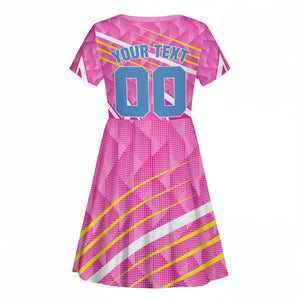Personalized Barbados Cricket Tridents Kid Short Sleeve Dress Graphic Geometric Dynamic Sports Mascot