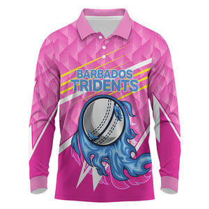 Personalized Barbados Cricket Tridents Long Sleeve Polo Shirt Graphic Geometric Dynamic Sports Mascot