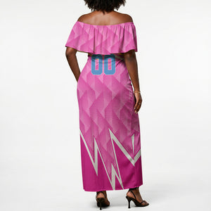 Personalized Barbados Cricket Tridents Off Shoulder Maxi Dress Graphic Geometric Dynamic Sports Mascot