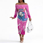 Personalized Barbados Cricket Tridents Off The Shoulder Long Sleeve Dress Graphic Geometric Dynamic Sports Mascot