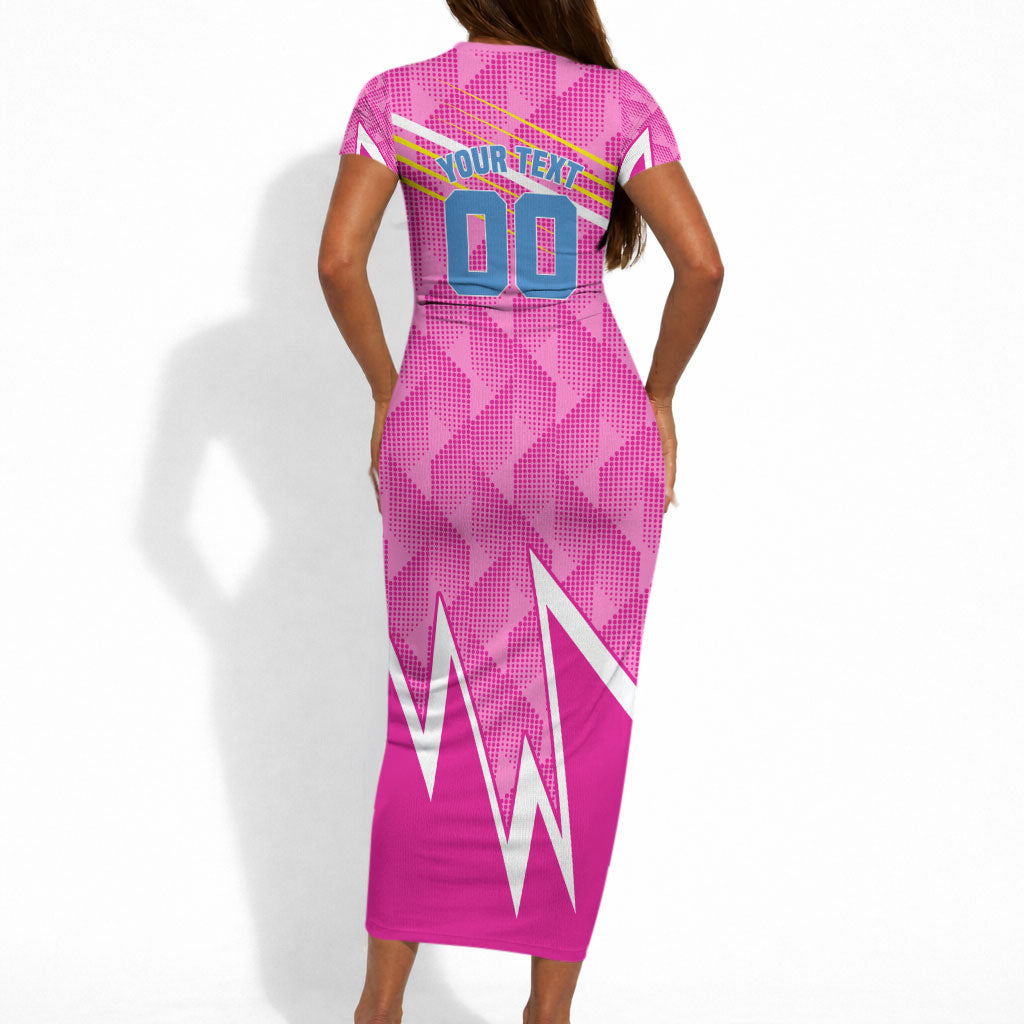 Personalized Barbados Cricket Tridents Short Sleeve Bodycon Dress Graphic Geometric Dynamic Sports Mascot