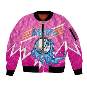 Personalized Barbados Cricket Tridents Sleeve Zip Bomber Jacket Graphic Geometric Dynamic Sports Mascot