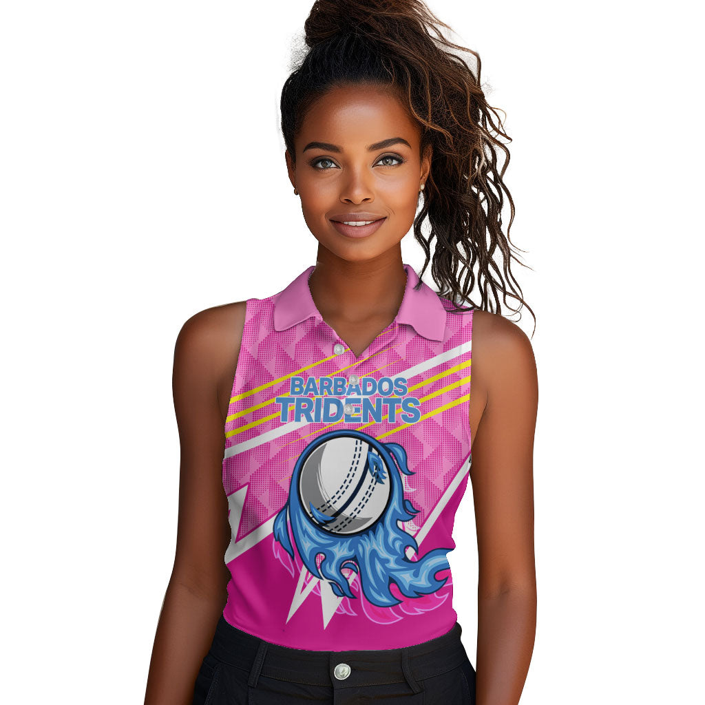 Personalized Barbados Cricket Tridents Women Sleeveless Polo Shirt Graphic Geometric Dynamic Sports Mascot
