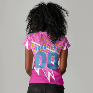 Personalized Barbados Cricket Tridents Women V-Neck T-Shirt Graphic Geometric Dynamic Sports Mascot