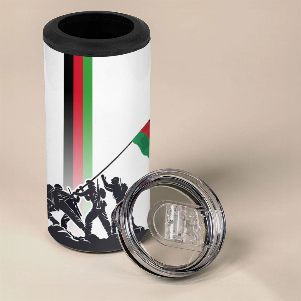 Malawi Independence Day 4 in 1 Can Cooler Tumbler Patriotic Flag Design Soldier Silhouette
