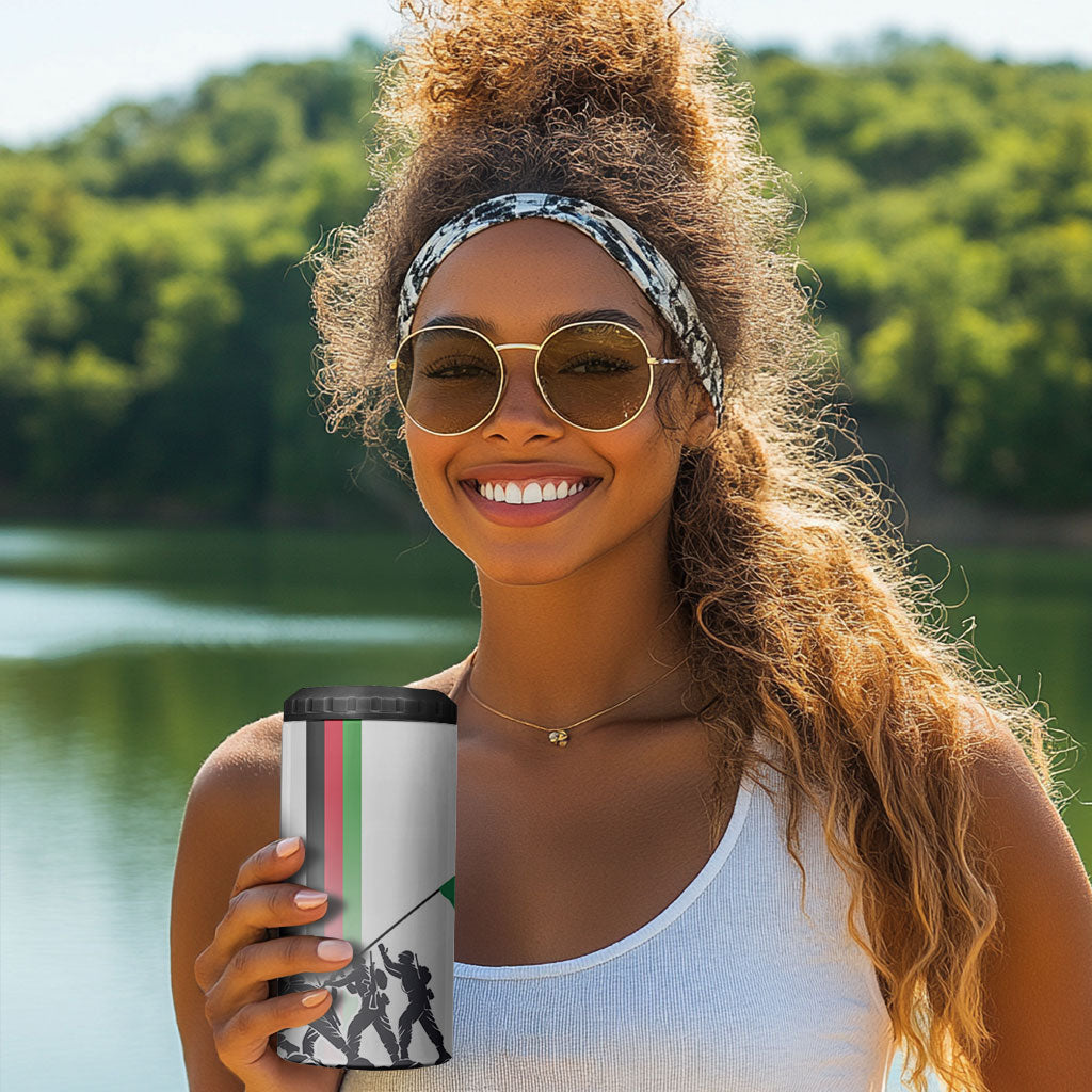 Malawi Independence Day 4 in 1 Can Cooler Tumbler Patriotic Flag Design Soldier Silhouette