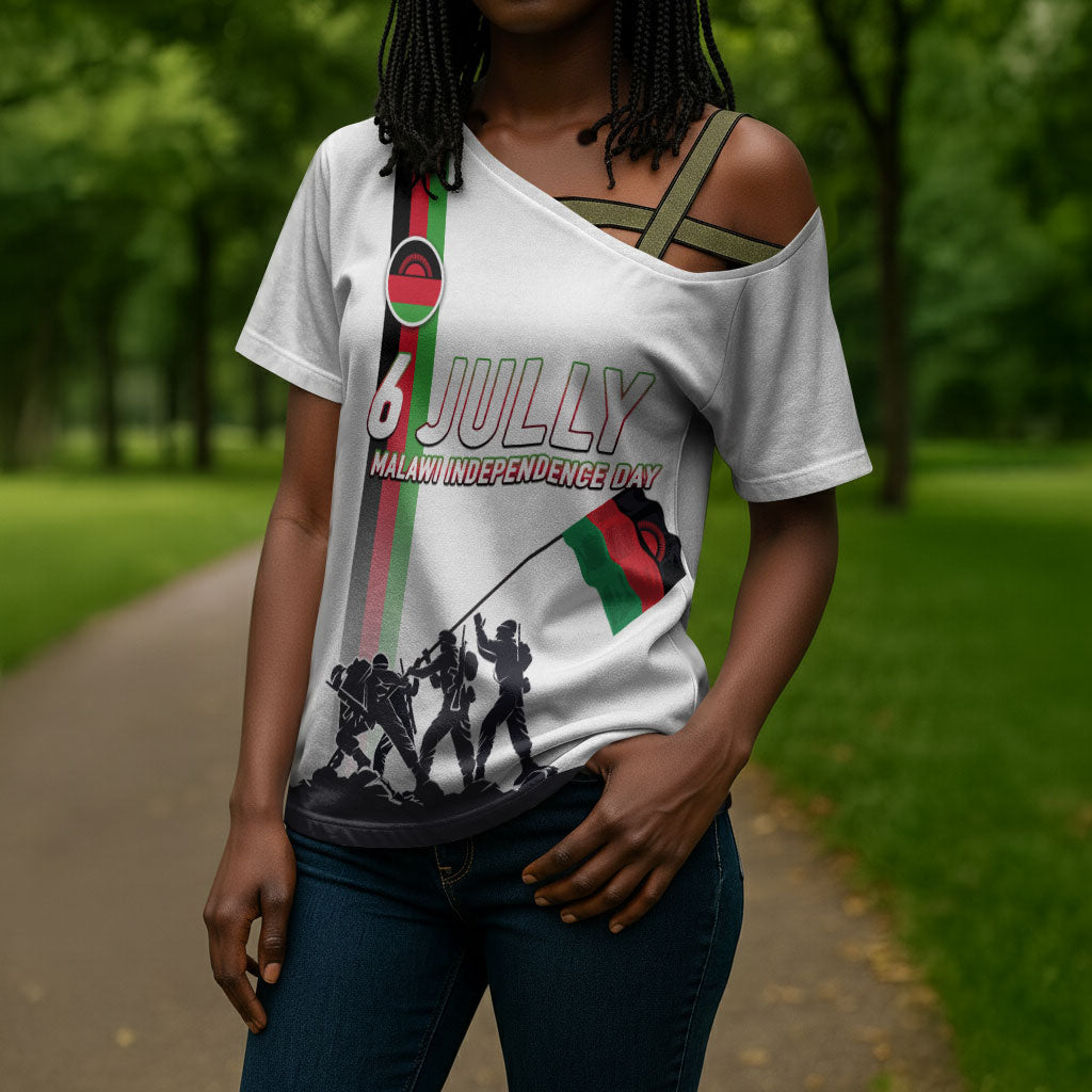 Malawi Independence Day Cross Shoulder Shirt Patriotic Flag Design Soldier Silhouette
