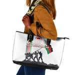 Malawi Independence Day Leather Tote Bag Patriotic Flag Design Soldier Silhouette