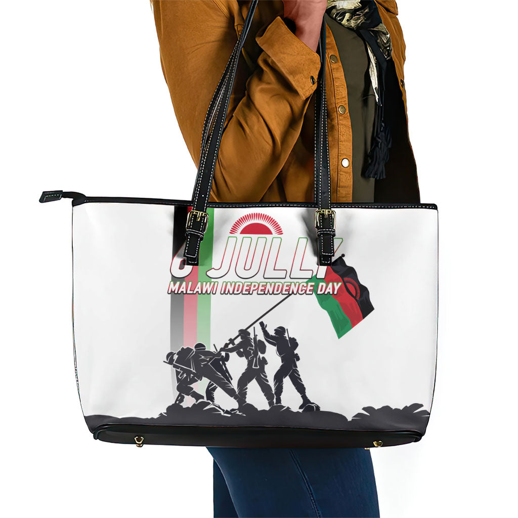 Malawi Independence Day Leather Tote Bag Patriotic Flag Design Soldier Silhouette