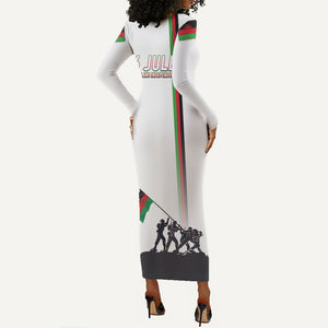 Malawi Independence Day Long Sleeve Bodycon Dress Patriotic Flag Design Soldier Silhouette