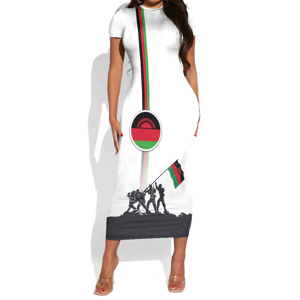 Malawi Independence Day Short Sleeve Bodycon Dress Patriotic Flag Design Soldier Silhouette