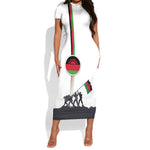 Malawi Independence Day Short Sleeve Bodycon Dress Patriotic Flag Design Soldier Silhouette