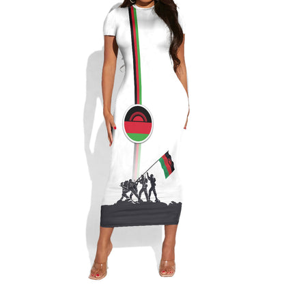 Malawi Independence Day Short Sleeve Bodycon Dress Patriotic Flag Design Soldier Silhouette